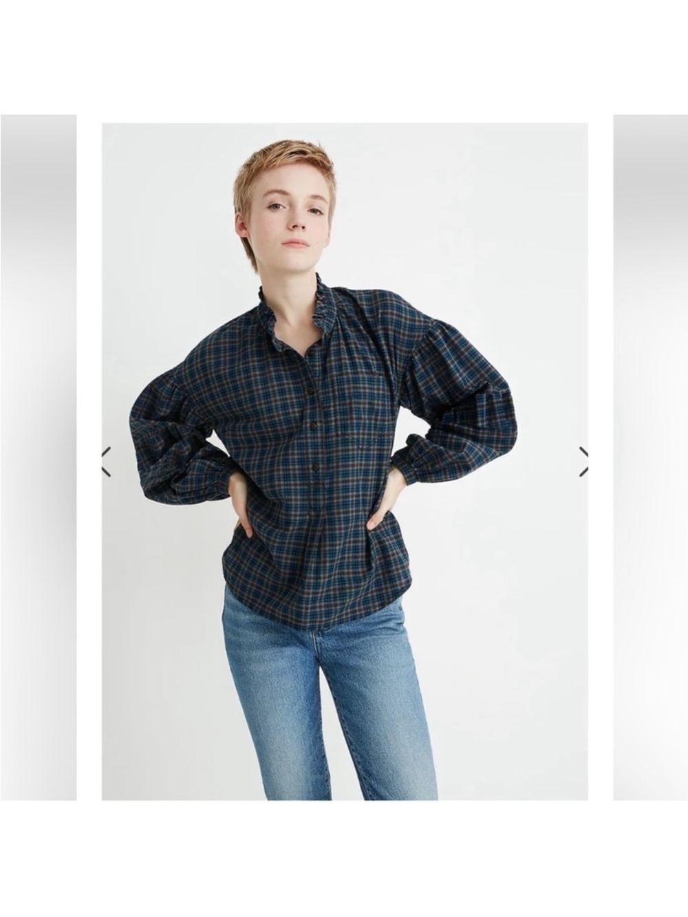 Madewell Navy Plaid Popover Long-Sleeve Shirt Size XXS